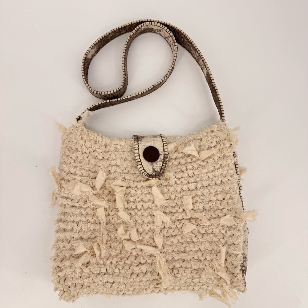 Boho Crochet Cream Crossbody Bag